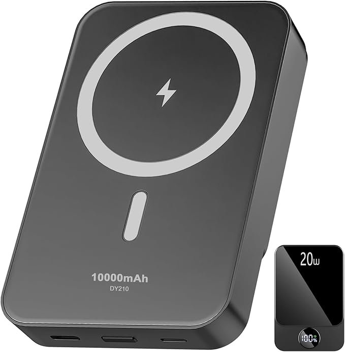 Magnetic Power Bank 10000mAh，20W Fast Charging Portable Charger, Wireless Power Bank with LED Display, Small USB-C Battery Pack with Mag-safe for iPhone