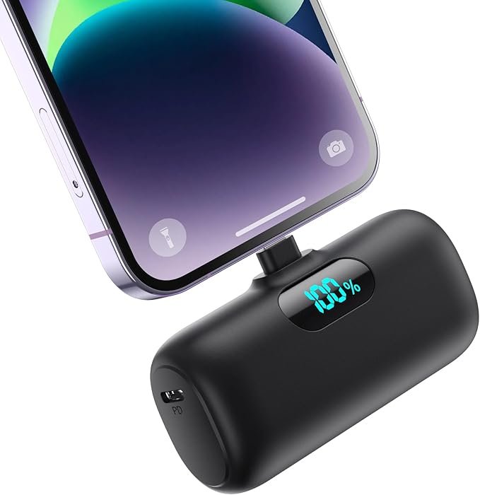 5000mAh Mini Power Bank for iPhone, Upgraded 15W PD Fast Charging Portable Charger, LCD Display 3.0A Small Battery Pack Compatible with iPhone 